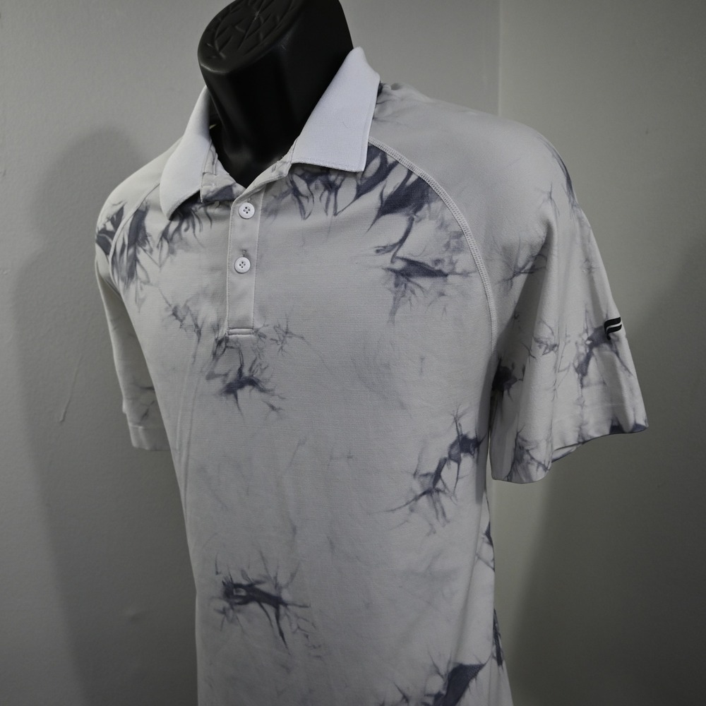 Fabletics Polo Men Large Slim Fit Gray Tie Dye Short Sleeve Performance Golf